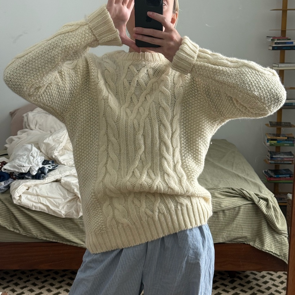 Sezane Men's Ivory Cable Knit Sweater